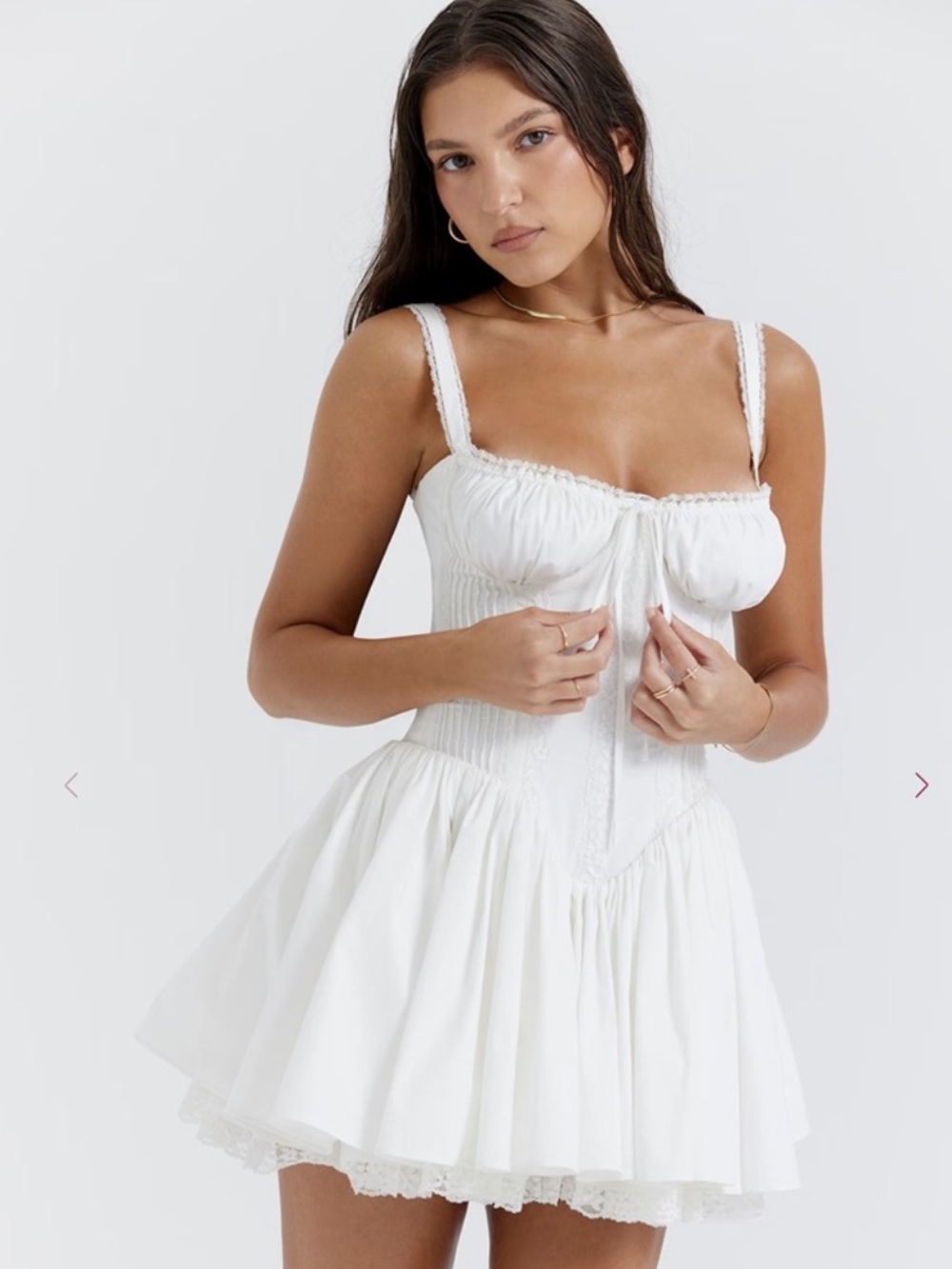 House of CB White Corset Mini Dress with Lace Hem